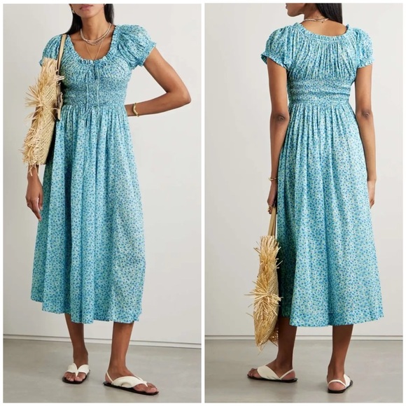 Doen Ashlynn Floral Midi Dress Bleu Faisy Fields - Picture 1 of 10